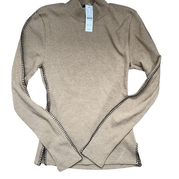 J. Crew Premium Rib Turtleneck Long Sleeve Whipstitch Trim Natural Beige S - Picture 6 of 8